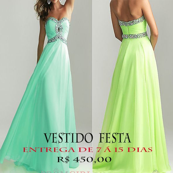 VESTIDO FESTA VERDE COM PEDRARIA PRATA