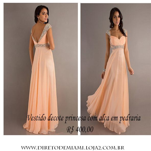 VESTIDO DECOTE PRINCESA COM ALÇA EM PEDRARIA